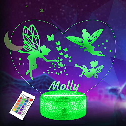 Lightzz Nachtlicht Kinder Personalisierte Geschenke Baby 3D LED mit Name Acryl Nachtlampe,16 Farben Fernbedienung,Raumdekoration Geschenk für Mädchen Jungen Frauen Geburtstag Weihnacht (Fee) von Lightzz
