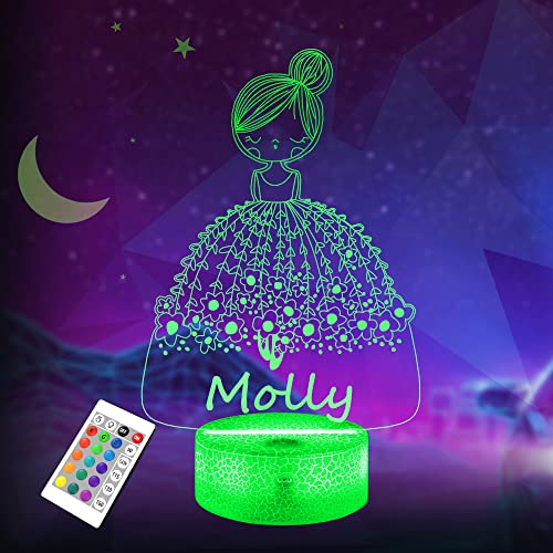 Lightzz Nachtlicht Kinder Personalisierte Geschenke Baby 3D LED mit Name Acryl Nachtlampe,16 Farben Fernbedienung,Raumdekoration Geschenk für Mädchen Jungen Frauen Geburtstag Weihnacht (Prinzessin) von Lightzz