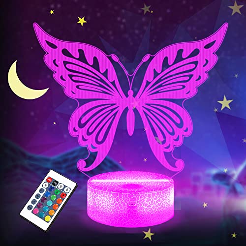 Lightzz Schmetterlingsgeschenke für Kinder Mädchen, 3D-Lampe Tier LED Illusion Nachtlicht mit Fernbedienung 16 Farben wechseln (Schmetterling) von Lightzz