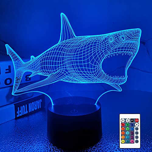 Lightzz Shark 3D Illusion Nachtlicht Ocean Hai Desk Tischlampe, 16 Farben Fernbedienung LED Nachtlicht für Kinder Jungen Weihnachtsgeschenke von Lightzz