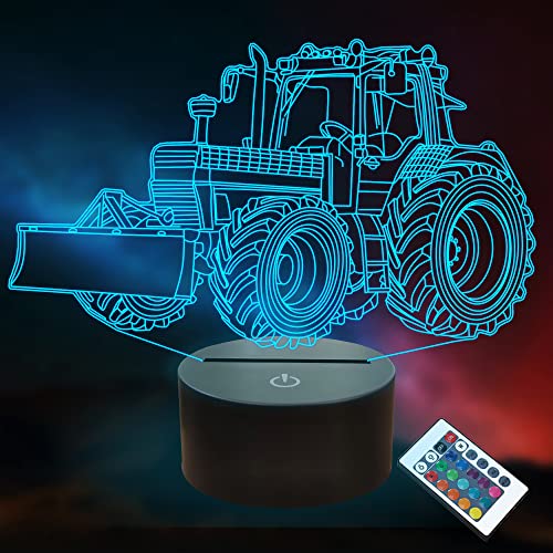 Lightzz Traktorspielzeug, 3D Traktor Nachtlicht mit Fernbedienung & Smart Touch + Timer + 16 Farbwechsel Dimmbare Dino 3D Lampe Geschenke für Jungen Kinder Alter 2 3 4 5 6+ Jahre Junge (Traktor1) von Lightzz