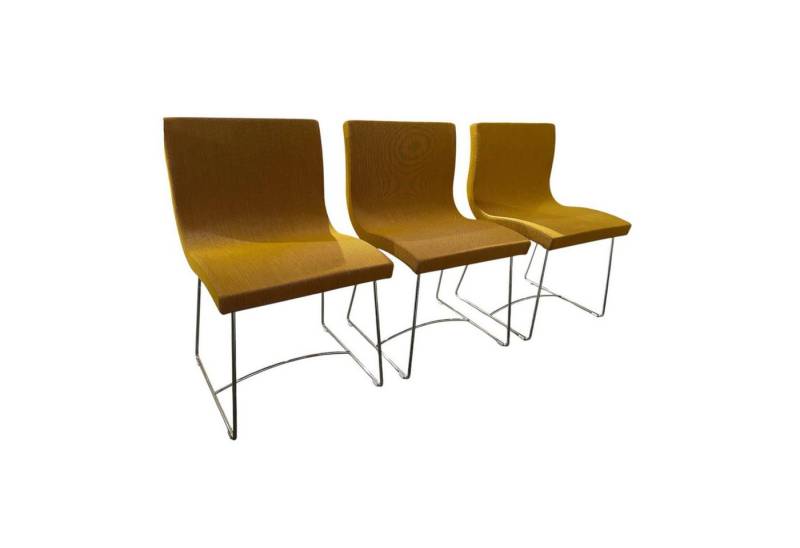 Ligne Roset Essgruppe 3er Set Stuhl Sala Stoff Steelcut Trio 453 Gelb Kufengestell von Ligne Roset