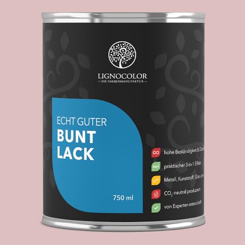 Lignocolor Buntlack glänzend (750 ml, Blush) | hochbeständiger Lack für Holz, Metall, Kunststoff & Kinderspielzeug von Lignocolor