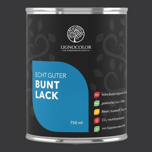 Lignocolor Buntlack glänzend (750 ml, Schwarz) | hochbeständiger Lack für Holz, Metall, Kunststoff & Kinderspielzeug von Lignocolor