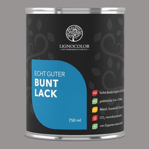 Lignocolor Buntlack glänzend | Möbelfarbe für Innen (750 ml, Platingrau glänzend) | hochdeckend für Holz, Metall, Kunststoff & Kinderspielzeug von Lignocolor