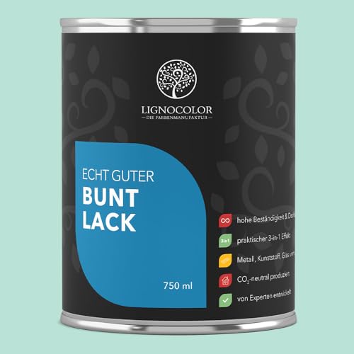 Lignocolor Buntlack matt (750 ml, Mint) | hochbeständiger Lack für Holz, Metall, Kunststoff & Kinderspielzeug von Lignocolor