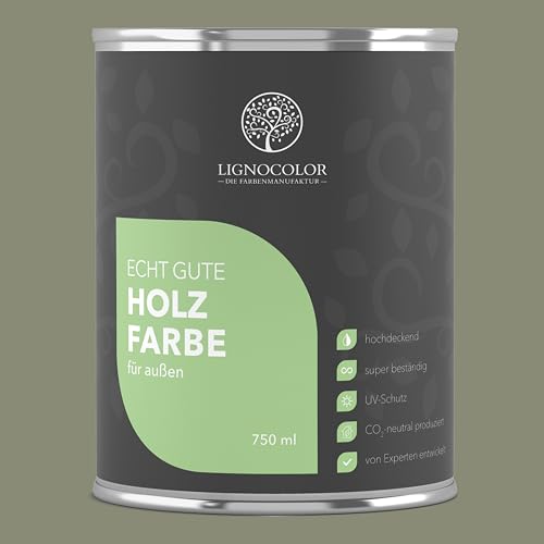 Lignocolor Holzfarbe Außen glänzend | wetterfeste Farbe für den Außenbereich (Olive glänzend, 750ml) | hochdeckend & hochbeständig von Lignocolor