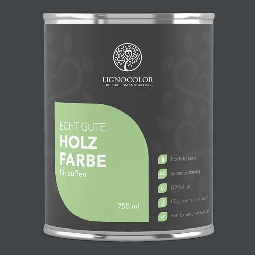 Lignocolor Holzfarbe Außen matt | wetterfeste Farbe für den Außenbereich (Anthrazit Grau matt, 750ml) | hochdeckend & hochbeständig von Lignocolor