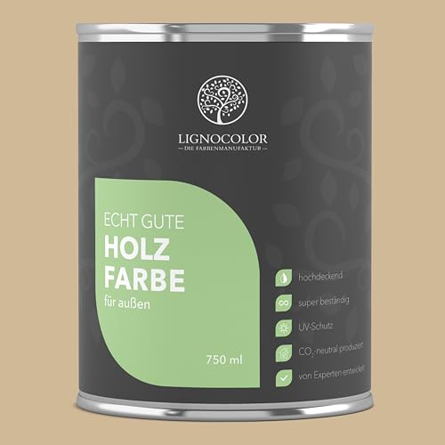 Lignocolor Holzfarbe Außen matt | wetterfeste Farbe für den Außenbereich (Malaga Beige matt, 750ml) | hochdeckend & hochbeständig von Lignocolor