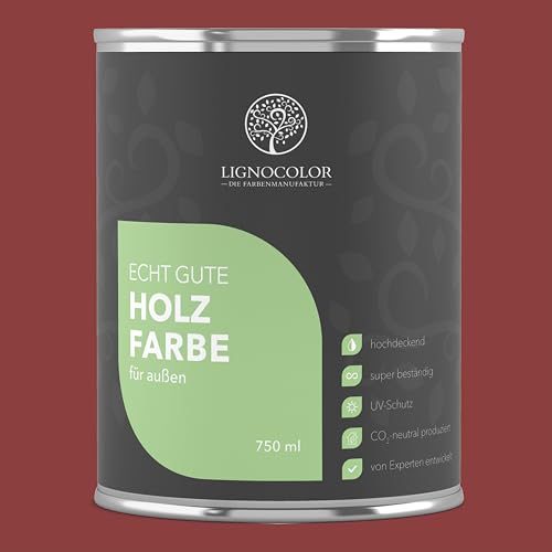 Lignocolor Holzfarbe Außen matt | wetterfeste Farbe für den Außenbereich (Nordic Red matt, 750ml) | hochdeckend & hochbeständig von Lignocolor