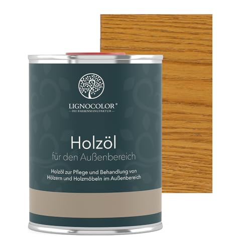 Lignocolor Holzöl für Außen | Natürliches Holzöl für Teak, Bangkirai, Lärche & mehr | UV-Schutz & seidenmatte Oberfläche | CO₂ neutral produziert (Eiche, 1 L) von Lignocolor