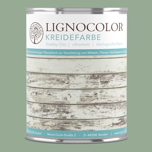 Lignocolor Kreidefarbe Shabby Chic Lack Landhaus Stil Vintage Look Chalky 1kg (Old Green 248) von Lignocolor