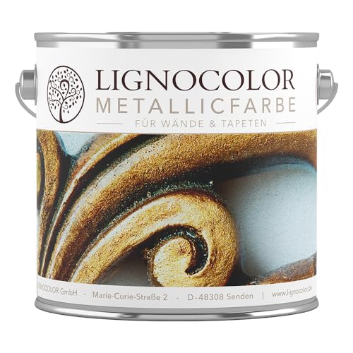 Lignocolor Metallic Wandfarbe| effektvoll glänzende Metallicfarbe für Wände, Tapeten uvm. | viele Farbtöne verfügbar (Classic Gold, 2,5 L) von Lignocolor