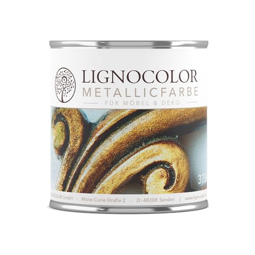 Lignocolor Metallicfarbe für Möbel | Effektfarbe für Holz, Fliesen, Metall, Kunststoff uvm. im Innenbereich | viele Farbtöne verfügbar (Classic Gold, 375 ml) von Lignocolor