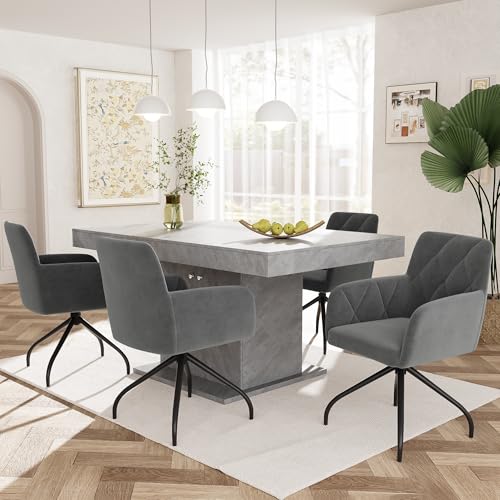 4er Set Esszimmerstühle 360° Drehbar - Moderne Samt Drehstühle mit Rautenmuster & Lendenstütze, Gepolsterte Lounge-Sessel auf Metallfüßen, Grau - Für Wohnzimmer, Schlaf-/Arbeitszimmer，Anthracite von Ligterra