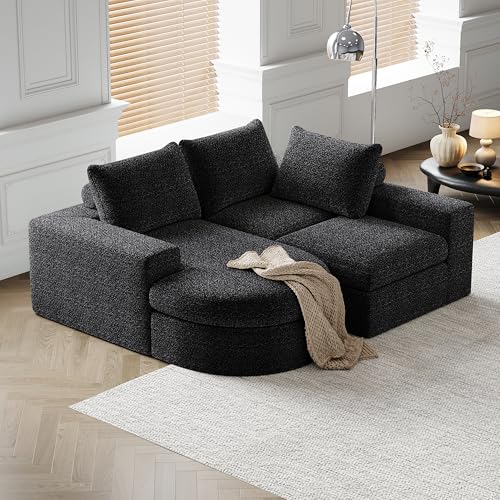 Chenille-Sofa mit gebogenen Elementen und Liegestuhl, vollständig komprimiert, Lodulares Kombinationssofa L-Liegestuhl, Schaumstoff-Kompressionssofa, Keine Montage Erforderlich (Schwarz) von Ligterra