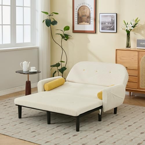 Sofa mit Schlaffunktion, Schlafsofa Klein, Cord Sofa 2 Sitzer, Kann als Sofa, Bett und Liegestuhl, Samtpolsterung für Wohnzimmer und Schlafzimmer, 180 * 128 * 53cm(Elfenbein) von Ligterra