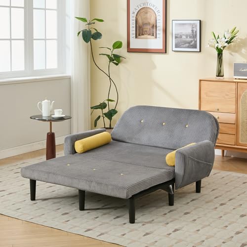 Sofa mit Schlaffunktion, Schlafsofa Klein, Cord Sofa 2 Sitzer, Kann als Sofa, Bett und Liegestuhl, Samtpolsterung für Wohnzimmer und Schlafzimmer, 180 * 128 * 53cm (Grau) von Ligterra