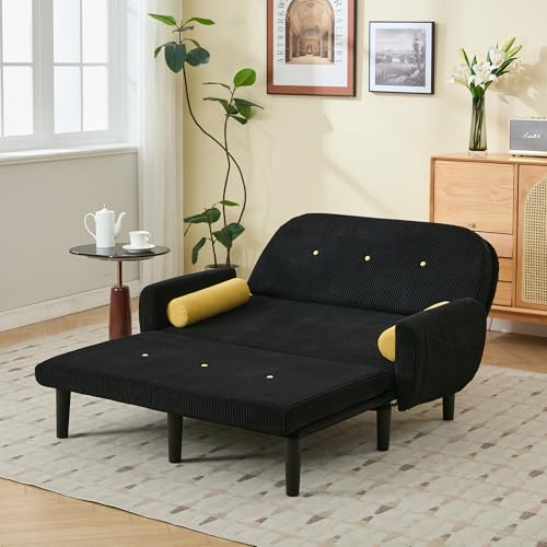 Sofa mit Schlaffunktion, Schlafsofa Klein, Cord Sofa 2 Sitzer, Kann als Sofa, Bett und Liegestuhl, Samtpolsterung für Wohnzimmer und Schlafzimmer, 180 * 128 * 53cm (Schwarz) von Ligterra