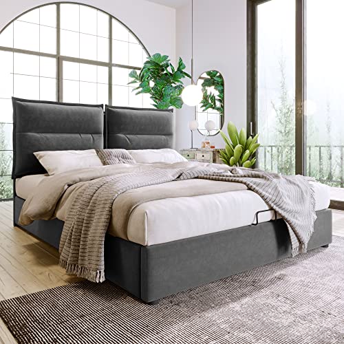 Hydraulisches Bett Polsterbett Doppelbett 140x200 Samt Polsterbett mit Stauraum Verstellbares Kopfteil Metallrahmen & Lattenrost Modernes Bettgestell ohne Matratze Gray von Ligterra