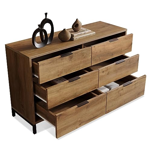 Kommode,6-Drawer Storage Sideboard Highboard, Dark Oak Finish - 120 x 40 x 76 cm - Dresser Chest for Bedroom & Living Room von Ligterra
