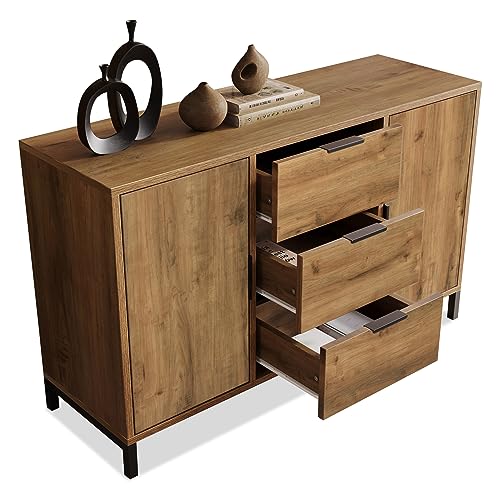 Kommode,6-Drawer Storage Sideboard Highboard, Dark Oak Finish - 120 x 40 x 76 cm - Dresser Chest for Bedroom & Living Room von Ligterra
