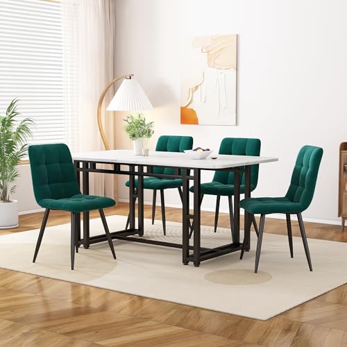 Ligterra 120x70cm Schwarz Esstisch mit 4 Stühlen Set,Moderne Küche Esstisch Set, dunkelgrüner Samt Esszimmerstühle, Schwarz Eisen Beintisch von Ligterra