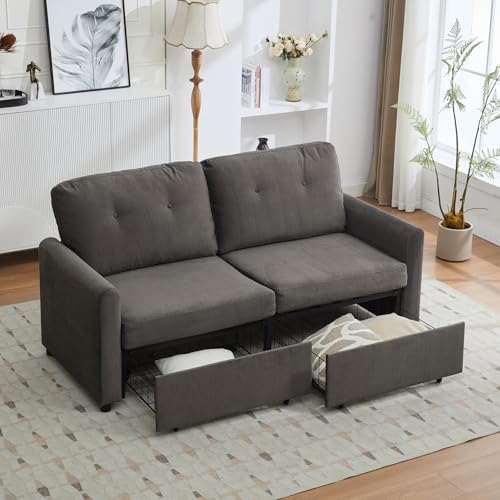 Sofa mit Schlaffunktion, Sofa 2 Sitzer mit Schubladen Stauraum Funktion, Gestrickte Struktur, Geeignet für Wohnzimmer und Schlafzimmer, 184 * 83 * 92cm (Dunkelgrau) von Ligterra