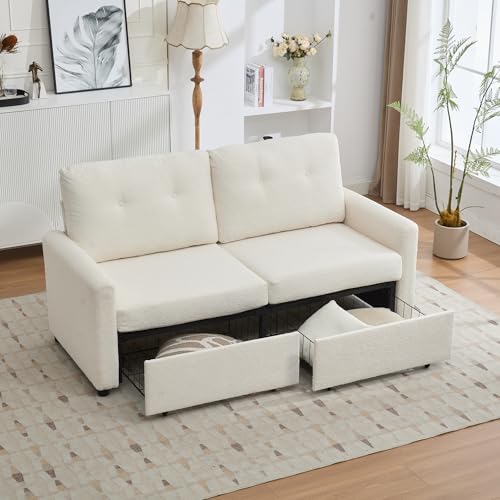 Ligterra 2-Sitzer Wohnzimmer-Sofa, mit Schubladen Stauraum Funktion, Gestrickte Struktur, Geeignet für Wohnzimmer und Schlafzimmer, 184 * 83 * 92cm (Elfenbein) von Ligterra