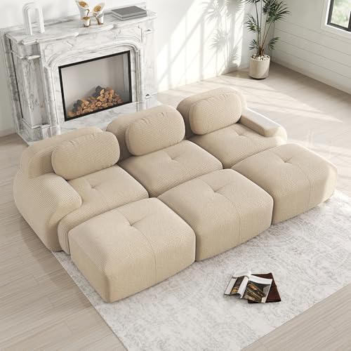 Ligterra 3-Sitzer Sofa,Sofa mit schlaffunktion 3 Hockern aus Premium Haustierfreundlich Ultra-breite Armlehnen 32D Polsterung Für Wohnzimmer & Heimkino Beige Ligterra 3-Sitzer Sofa,Sofa mit schlaffunktion 3 Hockern aus Premium Haustierfreundlich Ultra-breite Armlehnen 32D Polsterung Für Wohnzimmer & Heimkino Beige von Ligterra