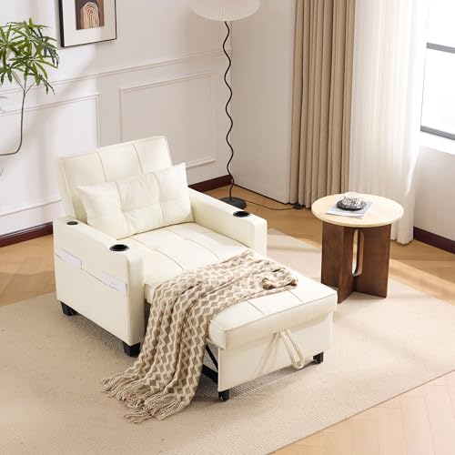 Ligterra 3-in-1 Ausziehbares Einzel-Schlafsofa–Mit Getränkehaltern und USB Anschluss, Sofa-Liegestuhl, Schlafstuhl, Sessel, Perfekt für Kleine Räume, Wohnzimmer, Schlafzimmer (Schwarz) von Ligterra