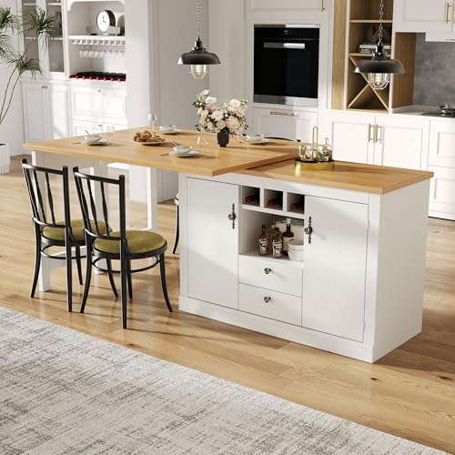 Ligterra Ausziehbarer Bartisch, Bartisch mit Stauraum, Hochtisch Kücheninsel, 360° Drehbare Essbar, mit LED-Beleuchtung, für Wohnzimmer, Esszimmer, 120-180 * 40 * 76cm (Weiß) von Ligterra