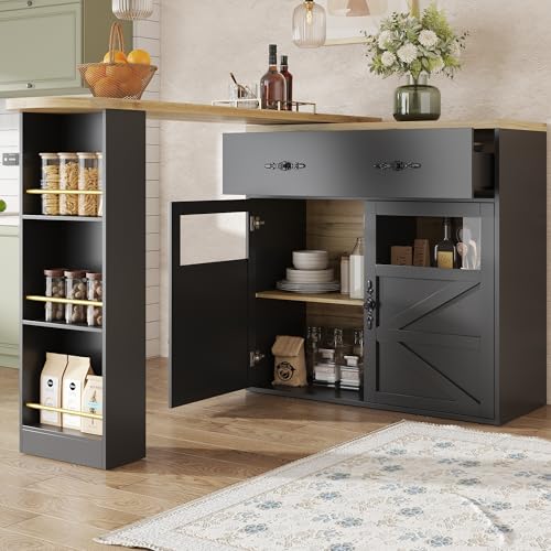 Ligterra Ausziehbarer Bartisch mit Stauraum, 360° Drehbare Essbar, Moderner Beweglicher, Hochtisch Kücheninsel Bistro Table, Sideboardschrank mit Regalen, 138-204×39×104cm (Schwarz) von Ligterra