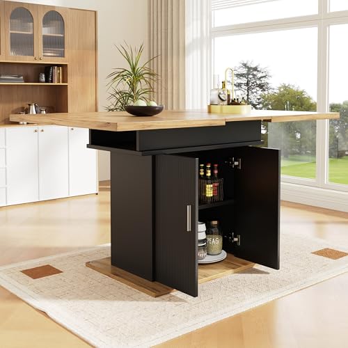 Ligterra Ausziehbarer Esstisch mit Ablagefläche, Platzsparender Küchentisch, DREI Ablageebenen, Ausziehbarer, für Küche und Wohnzimmer, 140×70cm, (Natürliches+Schwarz) von Ligterra