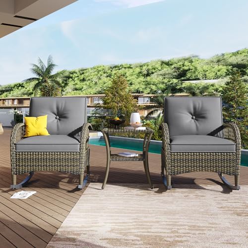 Ligterra Balkonset 3 Teilig, Lounge Balkonmöbel Set mit Gartentisch und 2 Stühlen für Kleiner Balkon Terrasse Draußen, Polyrattan Terrassenmöbel 2 Personen (Braun, Set 3-Teilige) von Ligterra