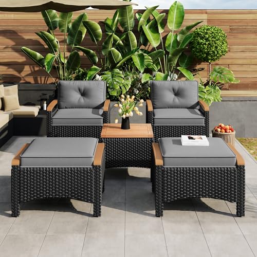 Ligterra Balkonset 5 Teilig, Lounge Balkonmöbel Set mit Gartentisch und 4 Stühlen für Kleiner Balkon Terrasse Draußen, Polyrattan Terrassenmöbel 4-5 Personen (Grau, Set 5-Teilige) von Ligterra