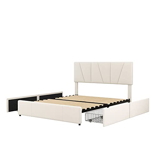 Ligterra Bett，Bett 160x200 cm mit 4 Schubladen & verstellbarem Kopfteil - Kingsize Plattformbett, Grau (ohne Matratze) von Ligterra