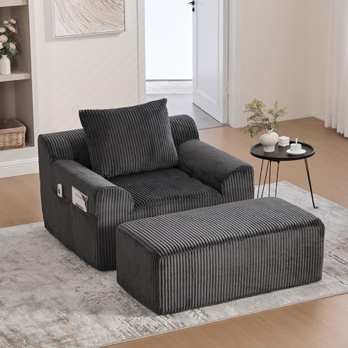 Ligterra Boneless Couch, Cloud Couch mit Pedalen Modernes Cord Bodensofa, Lesesessel aus Kordsamt mit Seitentaschen und Kissen, Gepolsterter Sessel, Keine Montage erforderlich Geei（Grau） von Ligterra