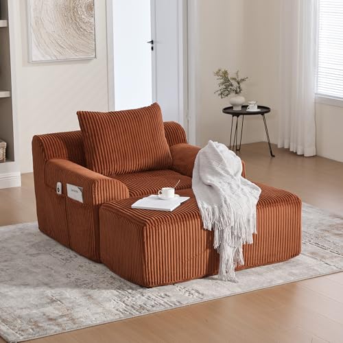 Ligterra Boneless Couch, Cloud Couch mit Pedalen Modernes Cord Bodensofa, Lesesessel aus Kordsamt mit Seitentaschen und Kissen, Gepolsterter Sessel, Keine Montage erforderlich Geei（Orange） von Ligterra