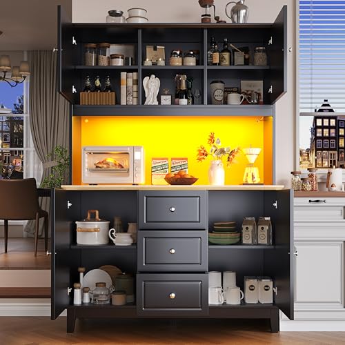 Ligterra Buffetschrank, Hochschrank, Küchenschrank, mit LED-Beleuchtung und App-Steuerung, 4 Türen&3 Schubladen, Musik-Lichtfunktion&Kippschutz, für Küchen Esszimmer, 120×40×180cm (Schwarz) Ligterra Buffetschrank, Hochschrank, Küchenschrank, mit LED-Beleuchtung und App-Steuerung, 4 Türen&3 Schubladen, Musik-Lichtfunktion&Kippschutz, für Küchen Esszimmer, 120×40×180cm (Schwarz) von Ligterra
