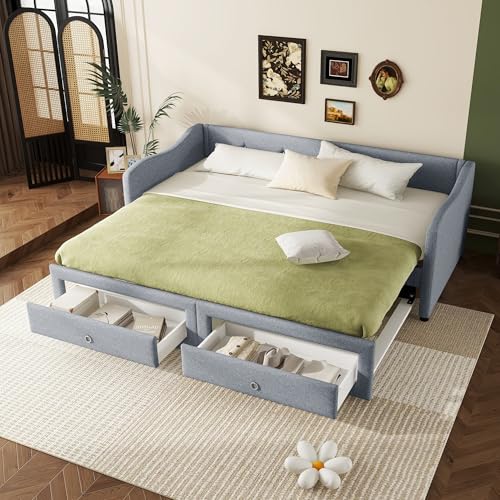 Ligterra Daybettt Tagesbett 90x200 cm mit Ausziehbett & 2 Schubkästen Schlafsofa Minimalistisch Ohne Matratze Beige Ligterra Daybettt Tagesbett 90x200 cm mit Ausziehbett & 2 Schubkästen Schlafsofa Minimalistisch Ohne Matratze Beige von Ligterra