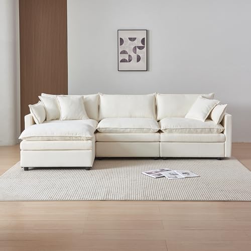 Sofa mit Schlaffunktion, Ecksofa Polstermöbel, Sofa 4 Sitzer, Sofa mit Fußstütze, L-Form Couch, Schlafsofa für Wohnzimmer, Chenille-Stoff, 276x75x89 cm (Beige) von Ligterra