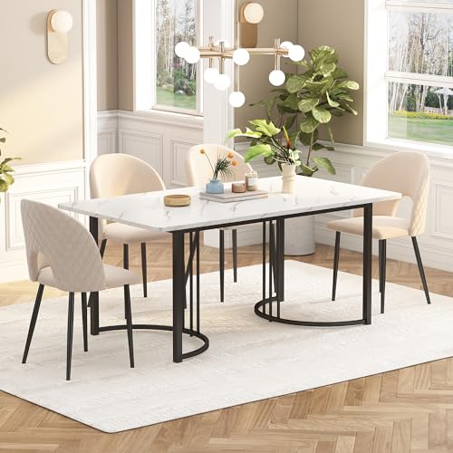 Ligterra Essgruppe,(Set,140×80cm Esstisch mit 4 Stühlen), Moderner Küchentisch Set, Samt Esszimmerstuhl Mit Diamantmuster,Verstellbare Stuhlbeine,Beige Samt,Schwarz Tischbeine(Beige) von Ligterra