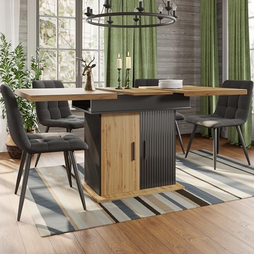 Ligterra Esstisch Teleskoptisch, Klappbarer Küchentisch für 4-6 Personen, Ausziehbarer, Platzsparender, für Küche und Wohnzimmer, Esstisch im Retro-Stil, 110-140×80cm (Schwarz) von Ligterra