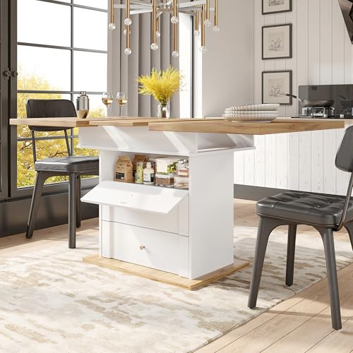 Ligterra Esstisch Teleskoptisch, Klappbarer Küchentisch für 4-6 Personen, Ausziehbarer, Platzsparender, für Küche und Wohnzimmer, Minimalistisches Schranktür-Design, 110-140×80cm (Weiß) von Ligterra