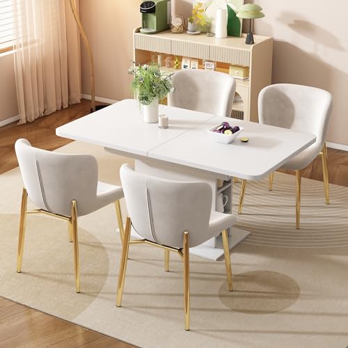 Ligterra Esszimmerstuhl aus Samt, Wohnzimmer, 4er-Set, Schlafzimmer, Einzelner Deluxe Wohn- und Schlafzimmersessel, Loungesessel mit Vier Metallfüßen, Beige von Ligterra