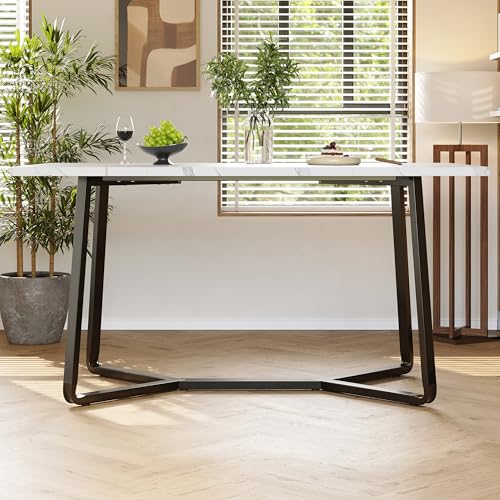 Ligterra Esszimmertisch (138.5,8 * 75 * 76 cm), Leichter Luxustisch für 4-6 Personen, Geeignet für Esszimmer, Wohnzimmer, MDF Marmorierte Tischplatte, Schwarze Beine von Ligterra