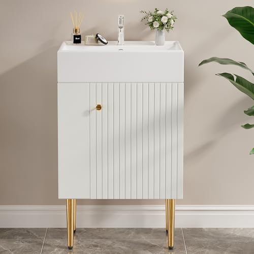 Ligterra Gäste WC Waschbecken mit Unterschrank, Waschbecken mit Unterschrank 55 cm, Waschtischunterschrank, Kleine Gästebadmöbel, Weiß von Ligterra