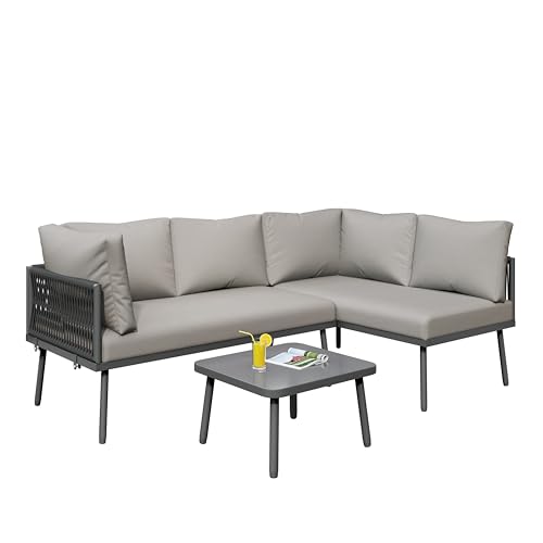 Ligterra Garten Lounge,Gartenmöbel-Set,2 Sofas 1 Tisch Inkl. Sitzkissen höhenverstellbaren Füßen Outdoor Möbel für Terrasse, Balkon, Garten,Grey Ligterra Garten Lounge,Gartenmöbel-Set,2 Sofas 1 Tisch Inkl. Sitzkissen höhenverstellbaren Füßen Outdoor Möbel für Terrasse, Balkon, Garten,Grey von Ligterra