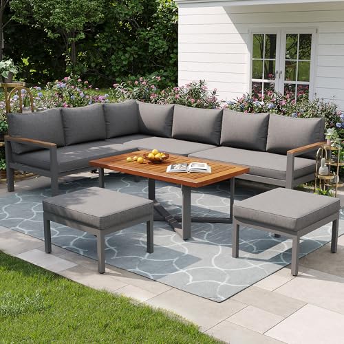 Ligterra Gartenlounge-Set für 5-6 Personen, Gartenmöbel, Essgruppe für Terrasse Balkon Garten Indoor Outdoor, Rahmen aus verzinktem Eisen, Essgruppe 6-TLG, (2x2er-Sofa, 2xEinzelsessel, 2xTisch) von Ligterra